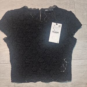 Zara Women's Black Textured Lace Blouse